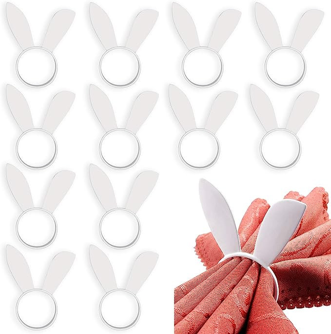 FEPITO 12Pcs Easter Bunny Ear Napkin Rings Rabbit Napkin Ring Holders Table Decorations for Sprin... | Amazon (US)