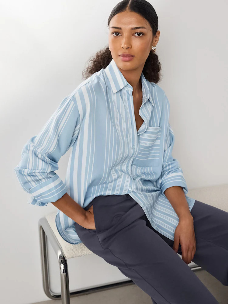 Blue/White Stripe N. Premium 100% TENCEL™ Lyocell Long Sleeve Shirt | Next EU