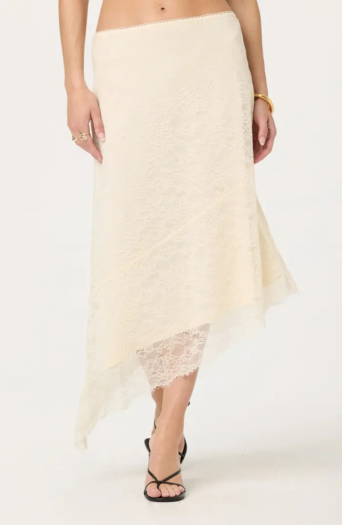 ASTR the Label Asymmetric Lace Midi Skirt | Nordstrom | Nordstrom