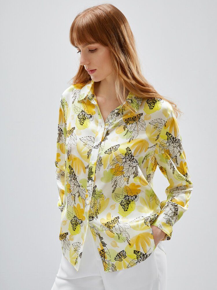 MOTF X Jo Situ Allen 100% SILK BUTTERFLY BLOUSE | SHEIN