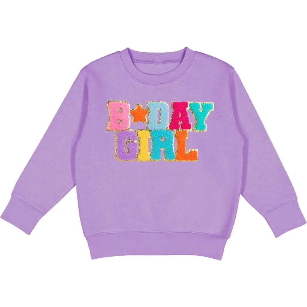 Sweet Wink Birthday Girl Patch Sweatshirt in Lavender at Nordstrom, Size 2T | Nordstrom