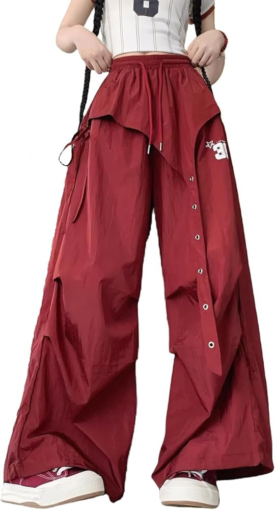 Women's Baggy Cargo Pants Casual High Waisted Wide Leg Drawstring Y2K Parachute Joggers Streetwea... | Amazon (US)