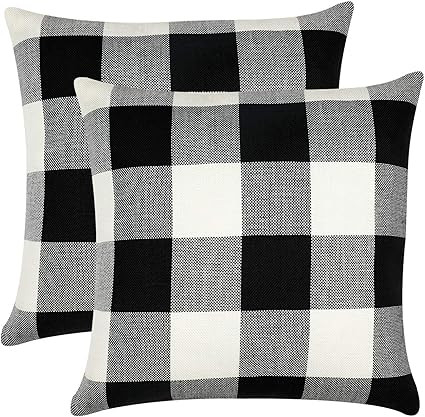 GirlyGirl Boutique Farmhouse Decorative Buffalo Check Plaid Pillow Covers Black and White Classic... | Amazon (US)