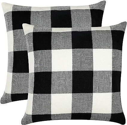 GirlyGirl Boutique Farmhouse Decorative Buffalo Check Plaid Pillow Covers Black and White Classic... | Amazon (US)