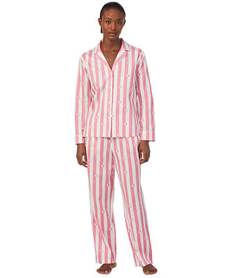 Women's Long-Sleeve Notched-Collar Pajamas Set | Macy's