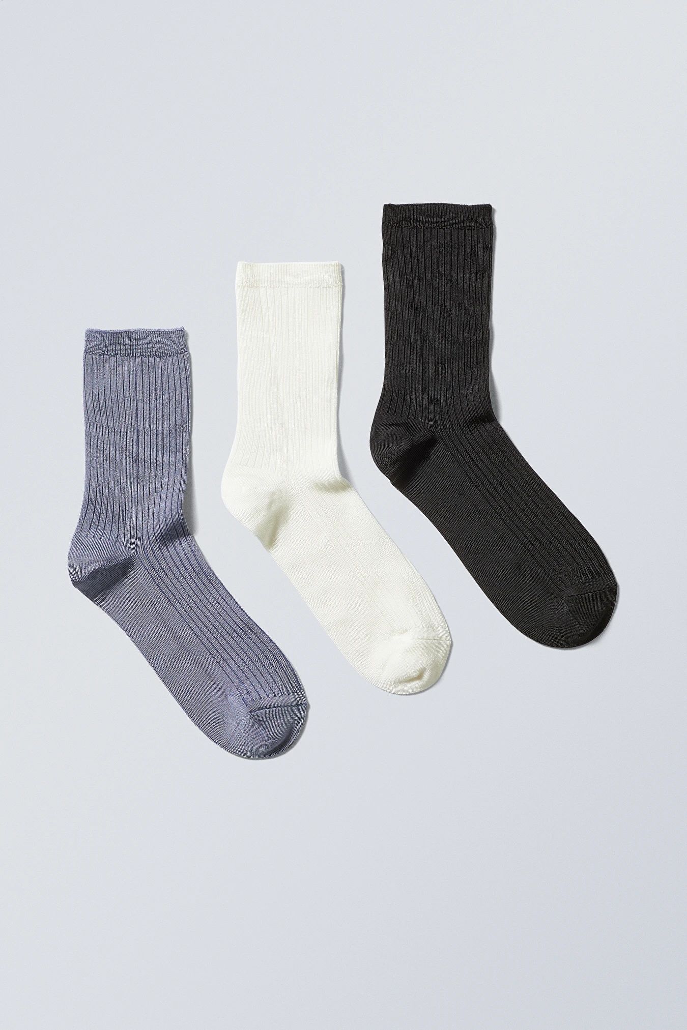 Lova Shiny Socks 3-pack - Grey white black - Weekday LV | Weekday