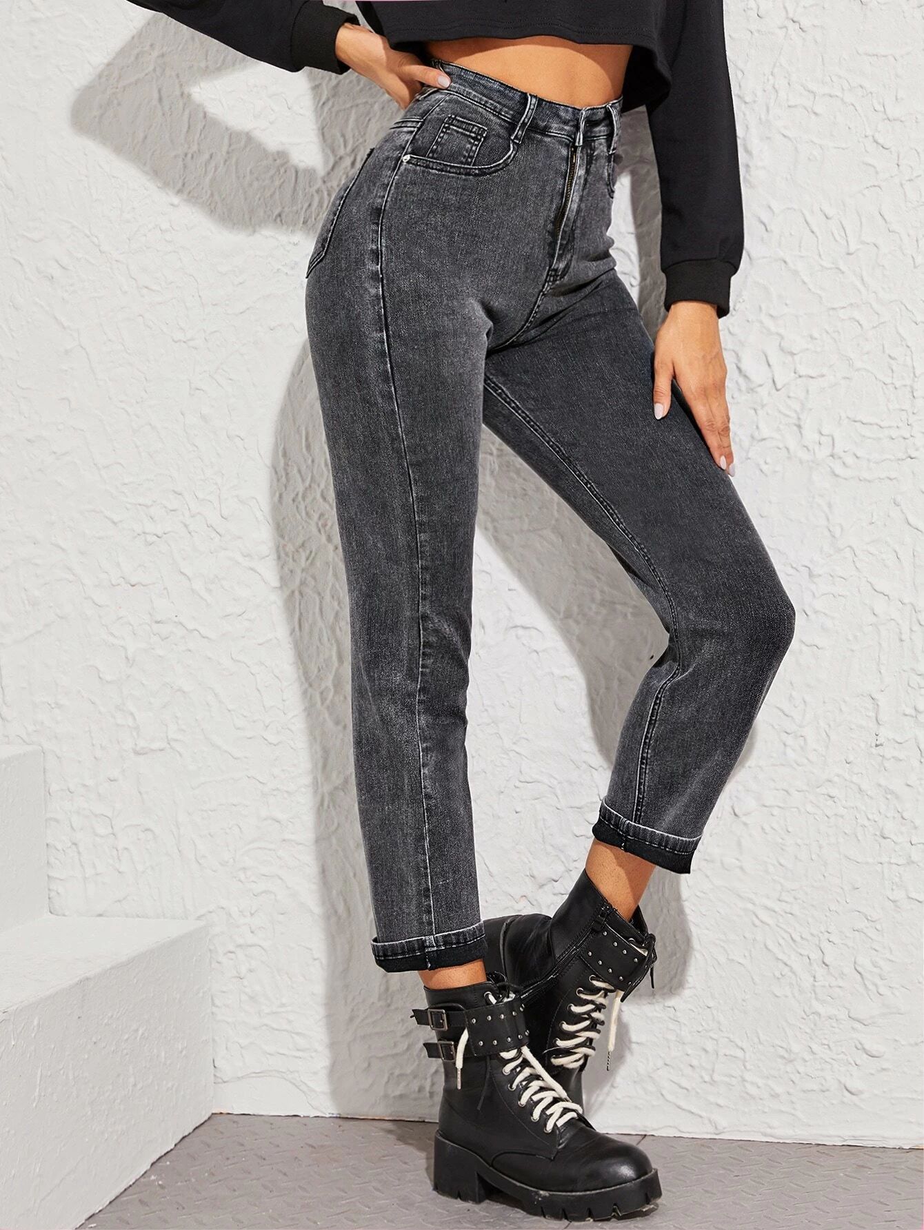 High Waisted Button Front Straight Jeans | SHEIN