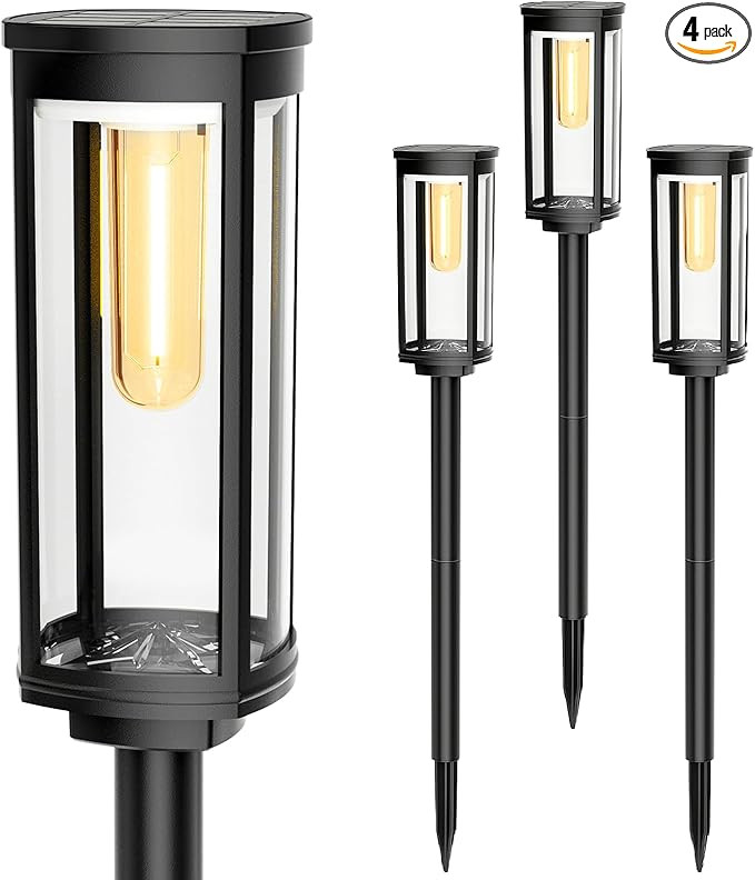 Solar Pathway Lights Outdoor 4 Packs, Bright Solar Path Light Outside Waterproof, Solar Garden De... | Amazon (US)