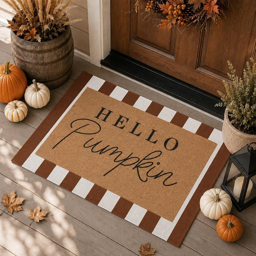 Tinideya 2 Pcs Hello Pumpkin Doormat Set, Brown White | Amazon (US)