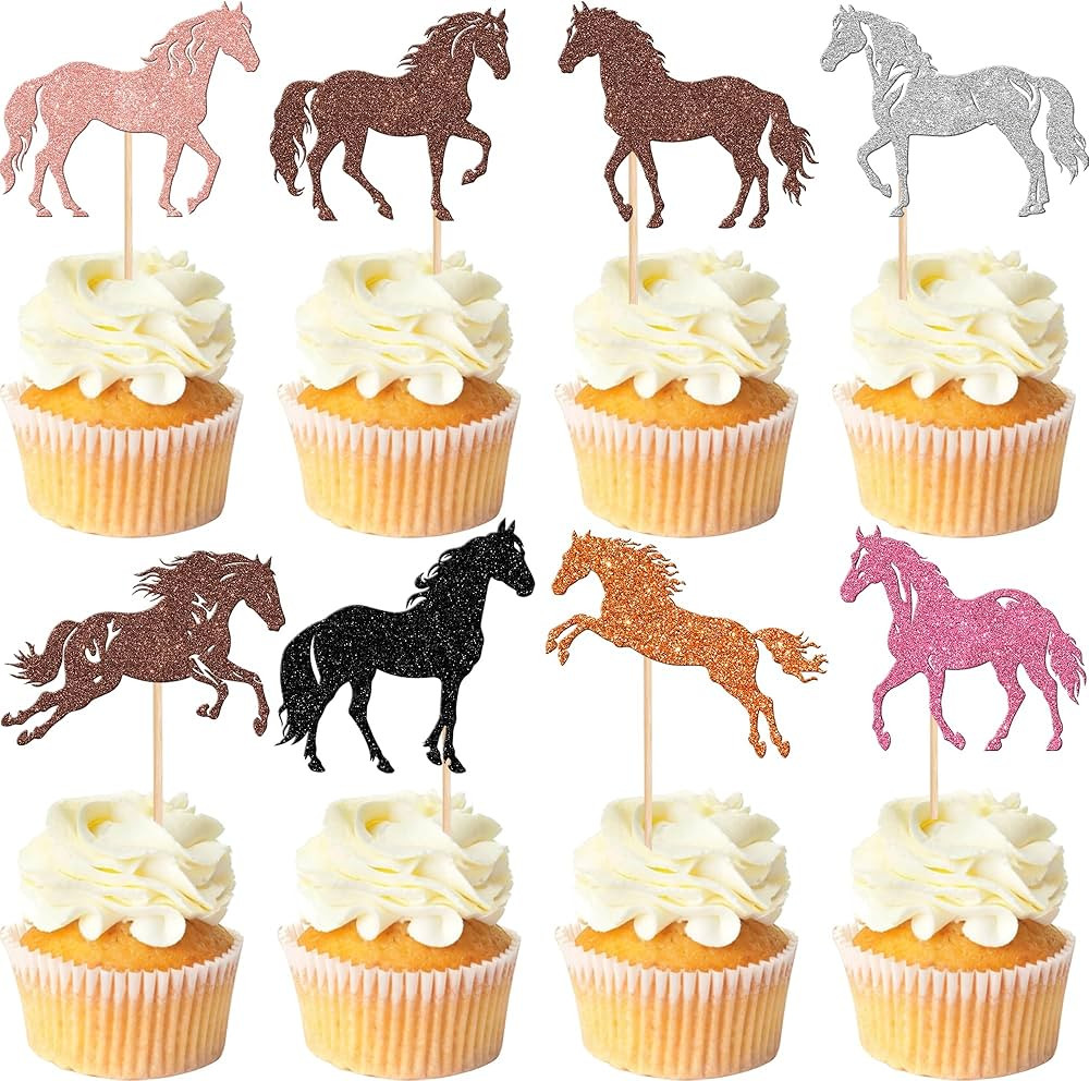 Rsstarxi 24 Pack Horse Cupcake Toppers Horse Cake Decoration Animal Horse Cupcake Picks for Horse... | Amazon (US)