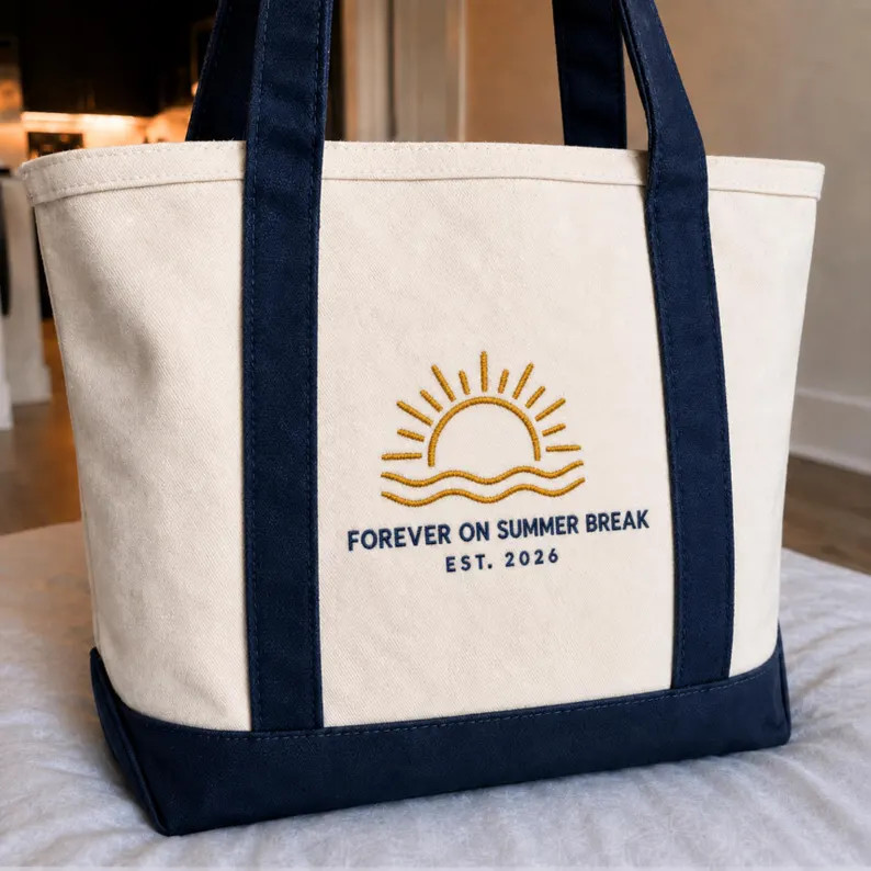 Embroidered Forever On Summer Break Retirement Tote Bag, Canvas Retired Teacher Gift | Etsy (Global)
