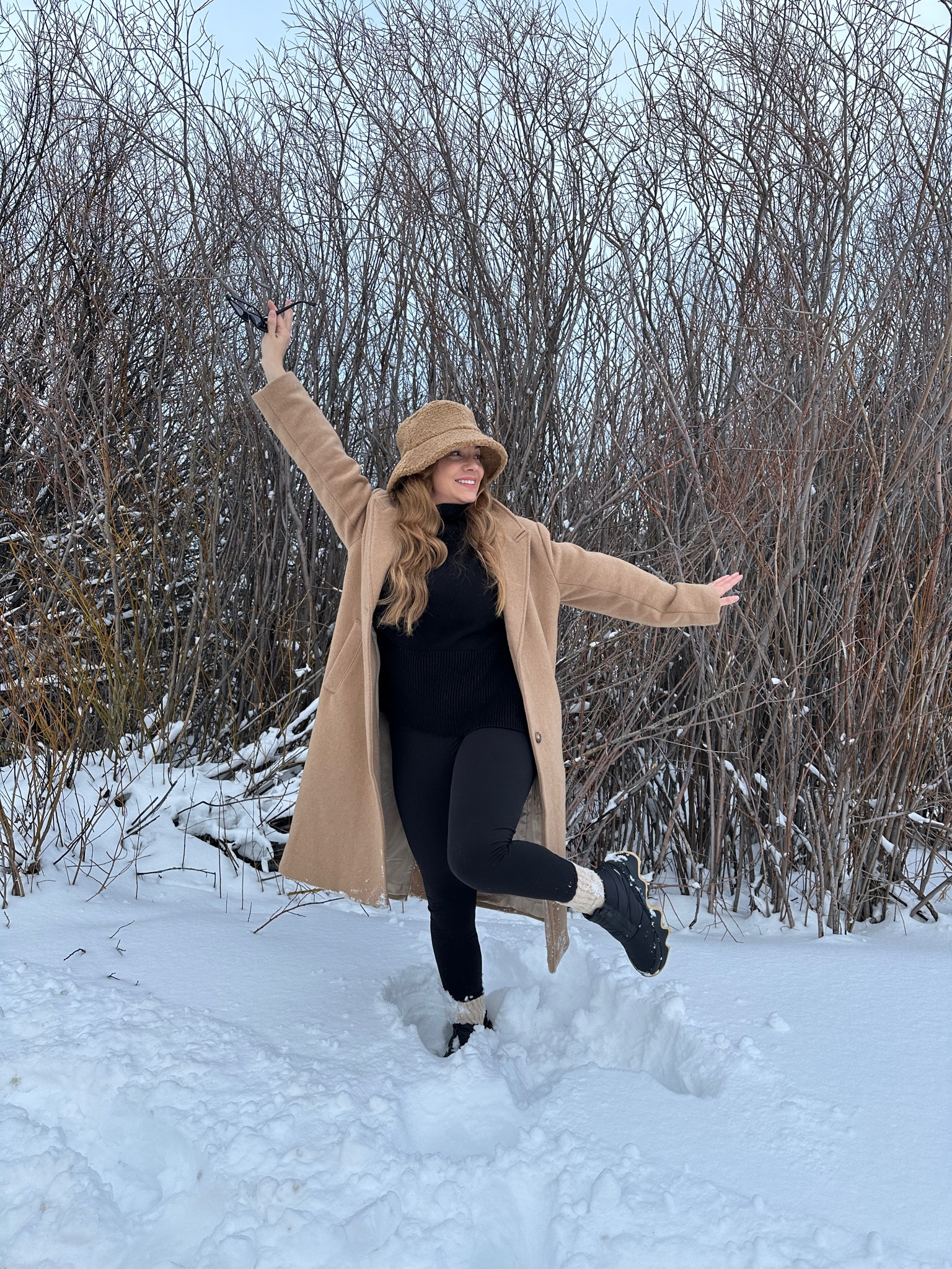 Winter snow outfit with winter boots, fleece lined pants, coat, warm bucket hat, wool socks.

#LTKfindsunder100 #LTKstyletip #LTKSeasonal