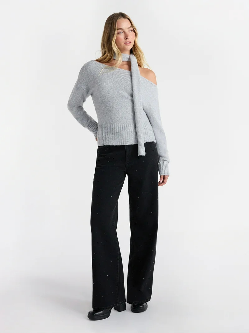 No Boundaries Studded Baggy Wide Leg Jeans, 31.5'' Inseam, Women's | Walmart (US)