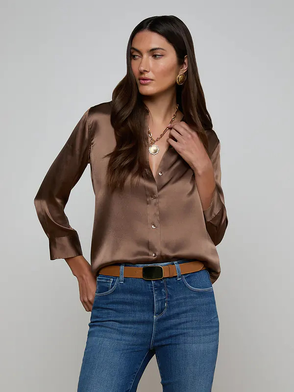 Dani Silk Blouse in Cardamom | L'AGENCE | L'Agence