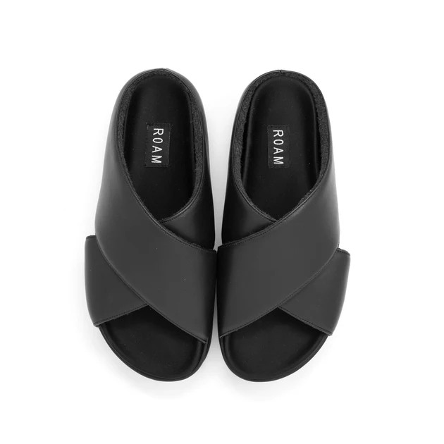 ROAM CROSS STACK PLATFORM SANDALS BLACK VEGAN LEATHER | ROAM