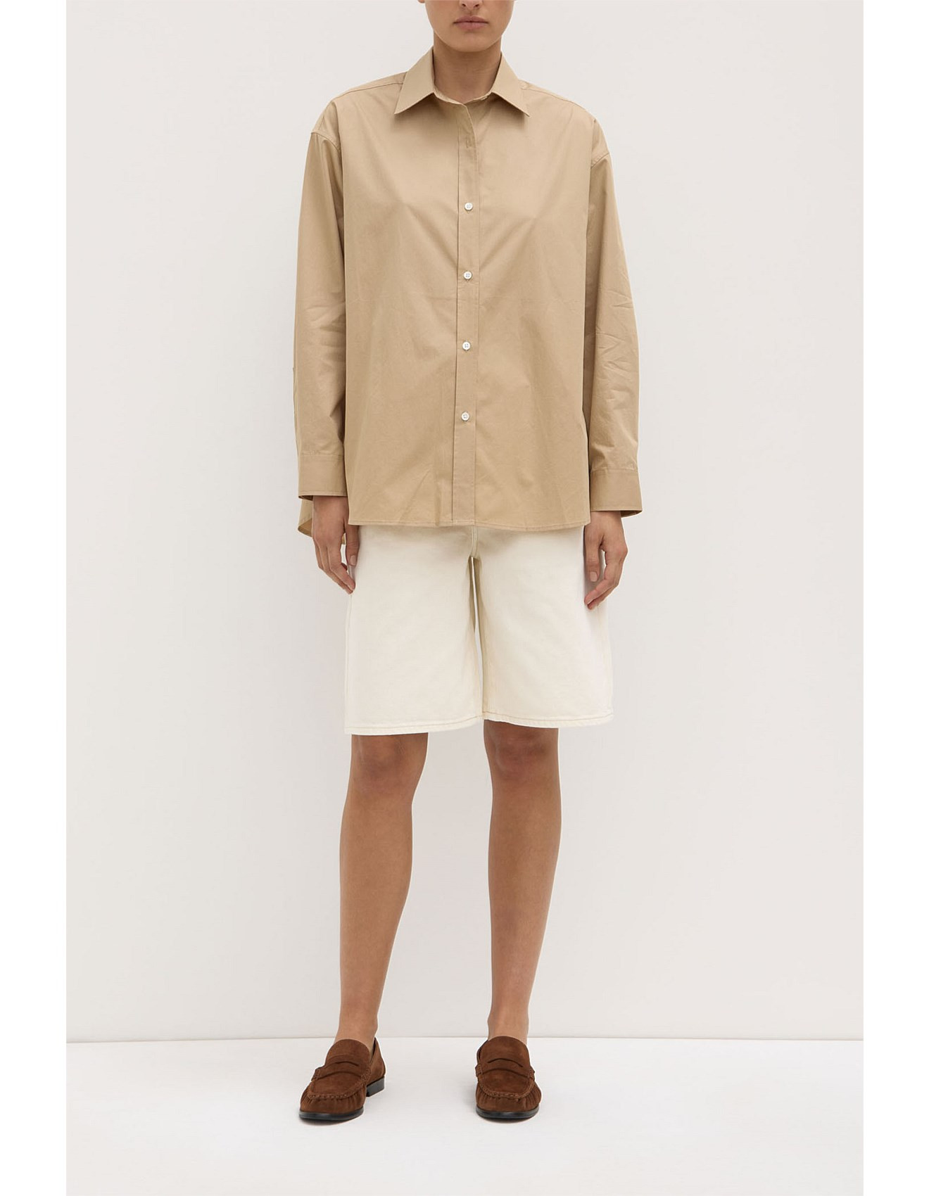 Marigold Poplin Long Sleeve Shirt Tan | David Jones (Australia & New Zealand)
