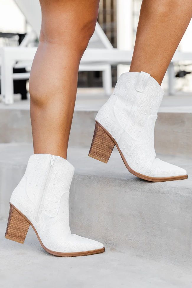 Faith Pearl Studded White Cowboy Booties | Pink Lily