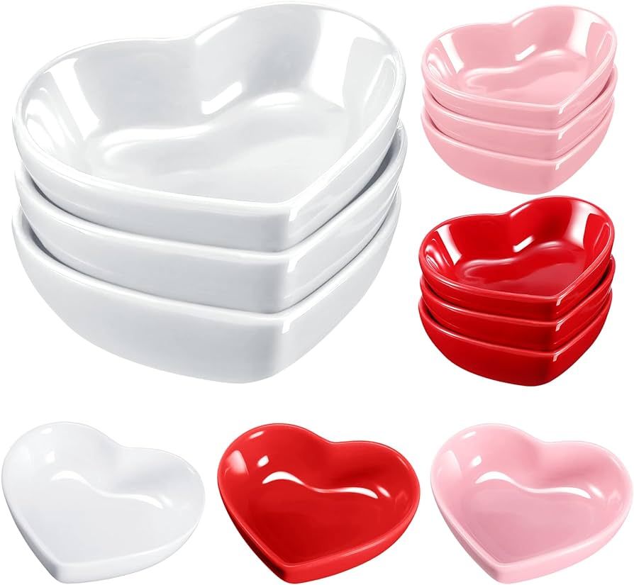 9 Pieces Heart Shaped Bowls Valentine's Day Multipurpose Ceramic Heart Sauce Dish Seasoning Heart... | Amazon (US)