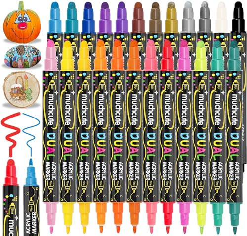 Acrylic Paint Pens Acrylic Paint Markers Set: 24 Dual Tip Acrylic Markers Wood Rock Painting Kit Wine Glass Fabric Permanent Clothes Plastic Canvas Ceramic Scrapbook Fine Gel Arts Crafts Supplies Kids | Amazon (US)