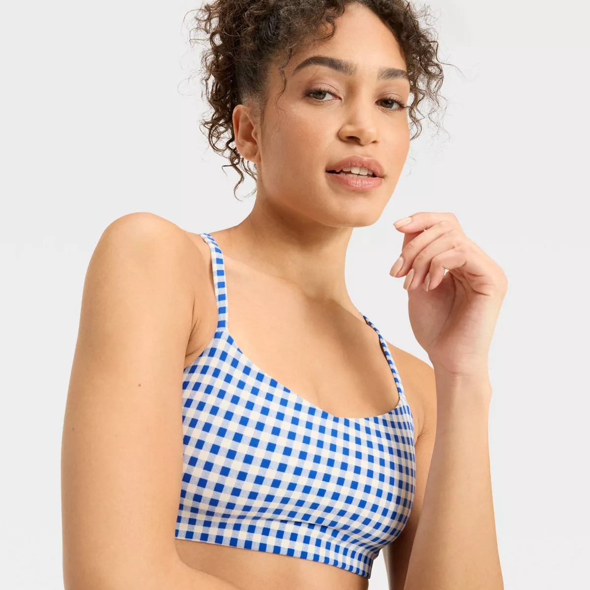 Women's Everyday Soft Light Support Strappy Sports Bra - All In Motion™ Royal Blue Gingham L | Target