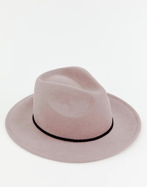 ASOS DESIGN felt fedora hat with braid braid trim and size adjuster | ASOS (Global)