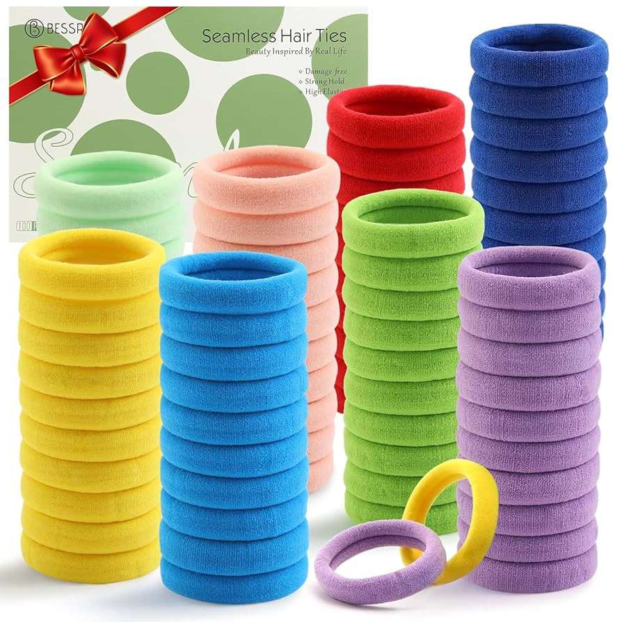 100 Pcs Thick Seamless Hair Ties, Ponytail Holders Hair Accessories No Damage for Thick Hair (Rai... | Amazon (US)