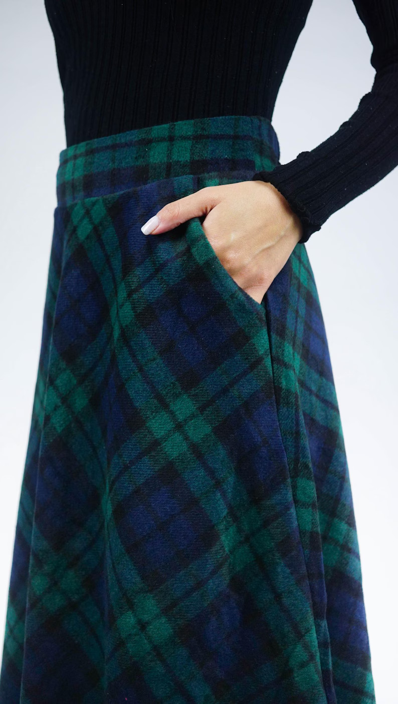 Green Plaid Skirt With Pockets Tartan Skirts Long Wool Skirt Women Winter Skirt Maxi Winter Skirt... | Etsy (US)