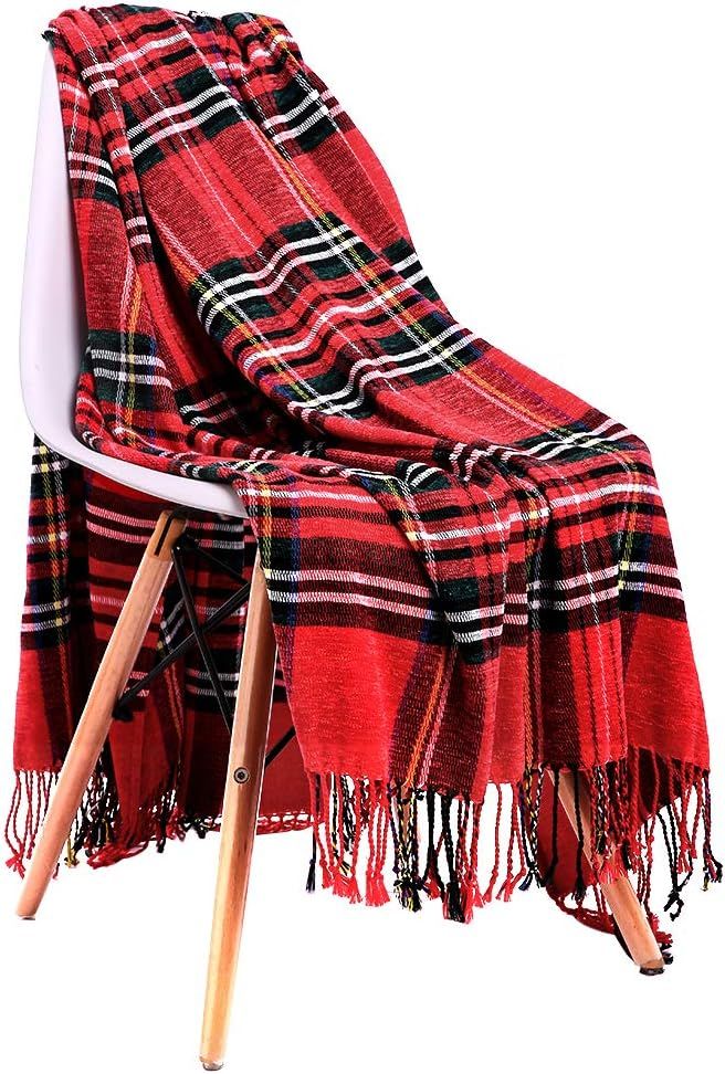 Amazon.com: JUDYBRIDAL Plaid Chenille Throw Blanket, Extra Soft Cozy Knitted Decorative Blanket, ... | Amazon (US)