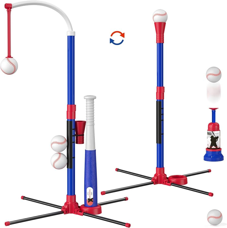 3-in-1 Baseball Set for Kids 3-5 - Tee Ball Stand, Hanging Tee, Ball Launcher and 6 Softballs - A... | Amazon (US)