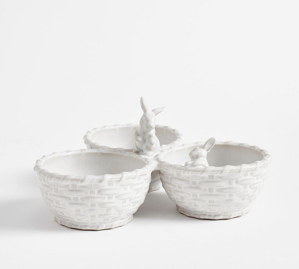 Rustic Bunny Stoneware Triple Condiment Server | Pottery Barn (US)