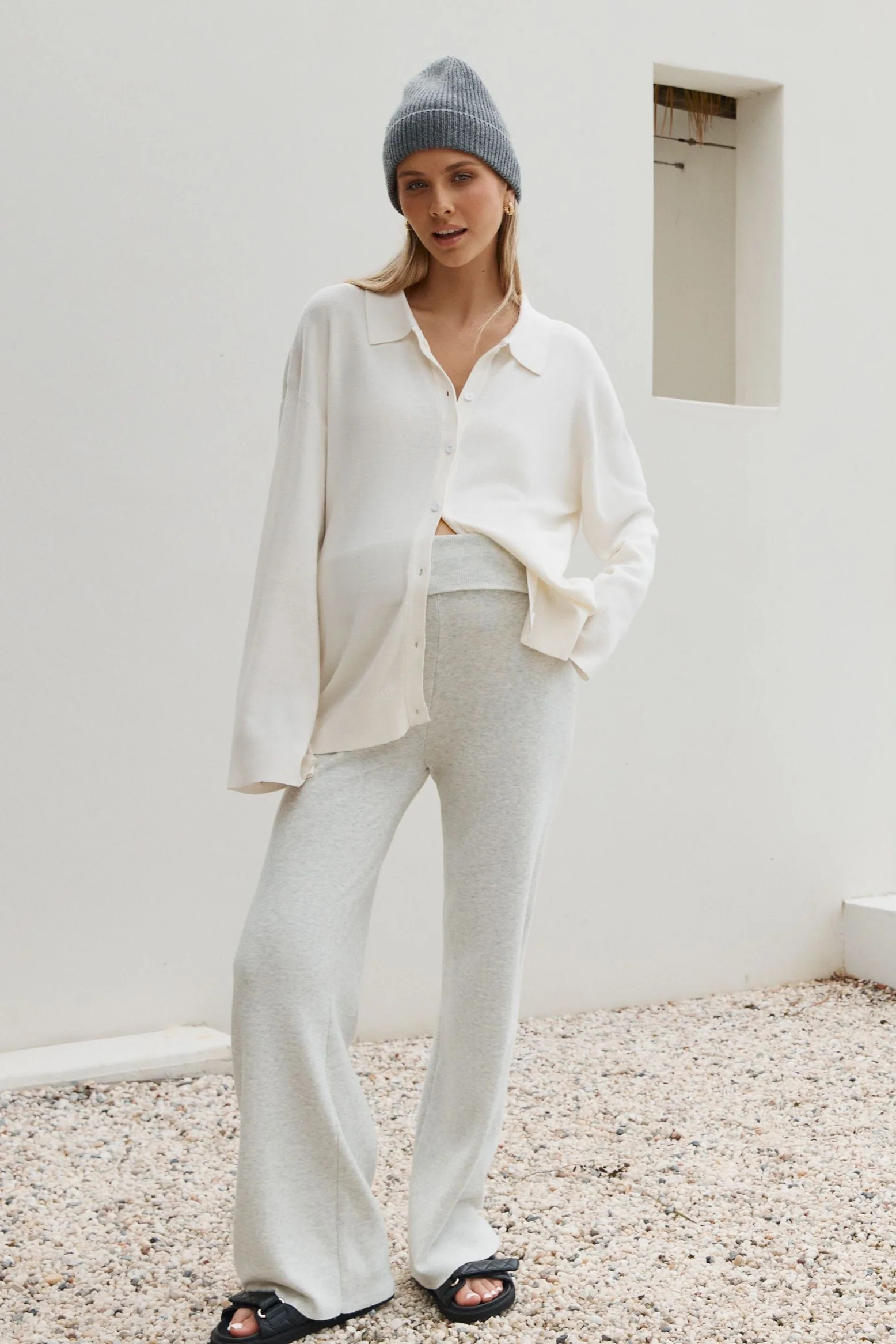 LS Button Down Collar Top (Ivory) | Legoe Heritage Maternity APAC