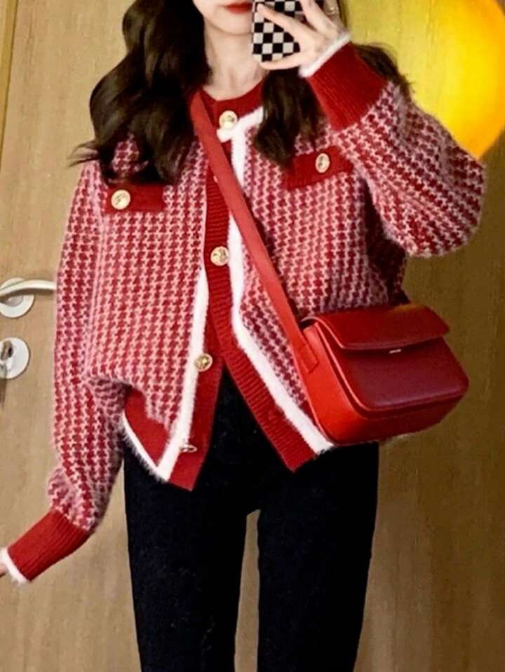 Contrast Trim Button Front Cardigan | SHEIN