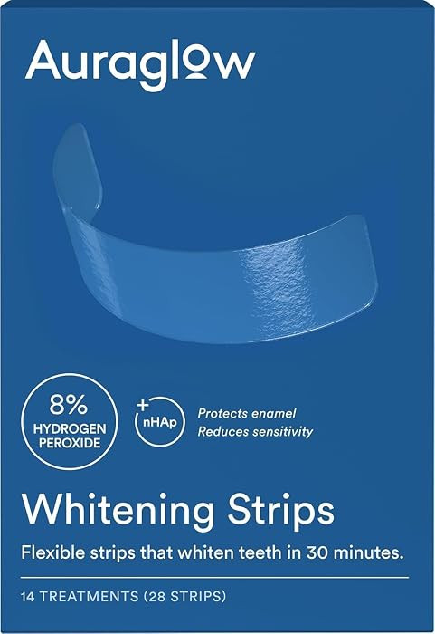 Auraglow Teeth Whitening Strips, Sensitive Whitening Strips, 14 Whitening Treatments, 8% Hydrogen... | Amazon (US)