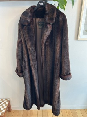 Dennis Basso Faux Mink Fur Coat Brown Full Length Satin Lined Med Vintage Style | eBay | eBay US
