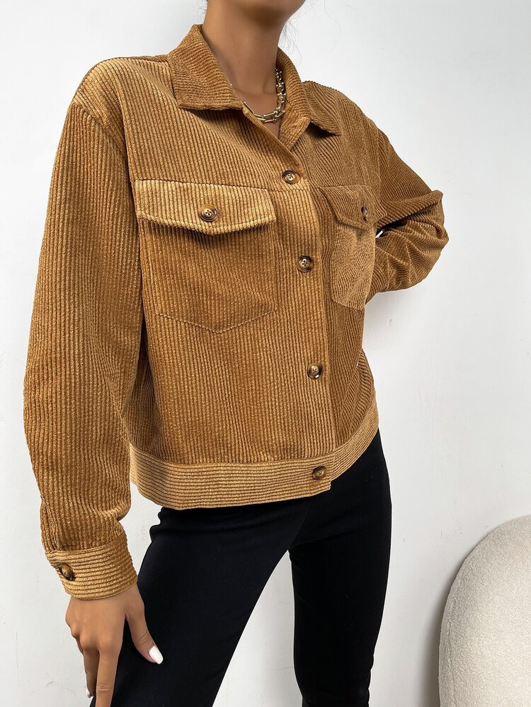 Drop Shoulder Corduroy Jacket | SHEIN