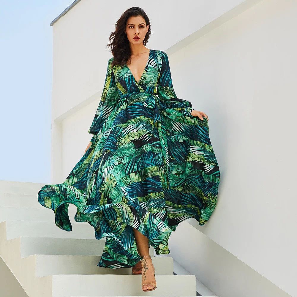 Women Holiday Floral Casual Slit Lady Maxi Long Summer Print Beach Dress - Walmart.com | Walmart (US)