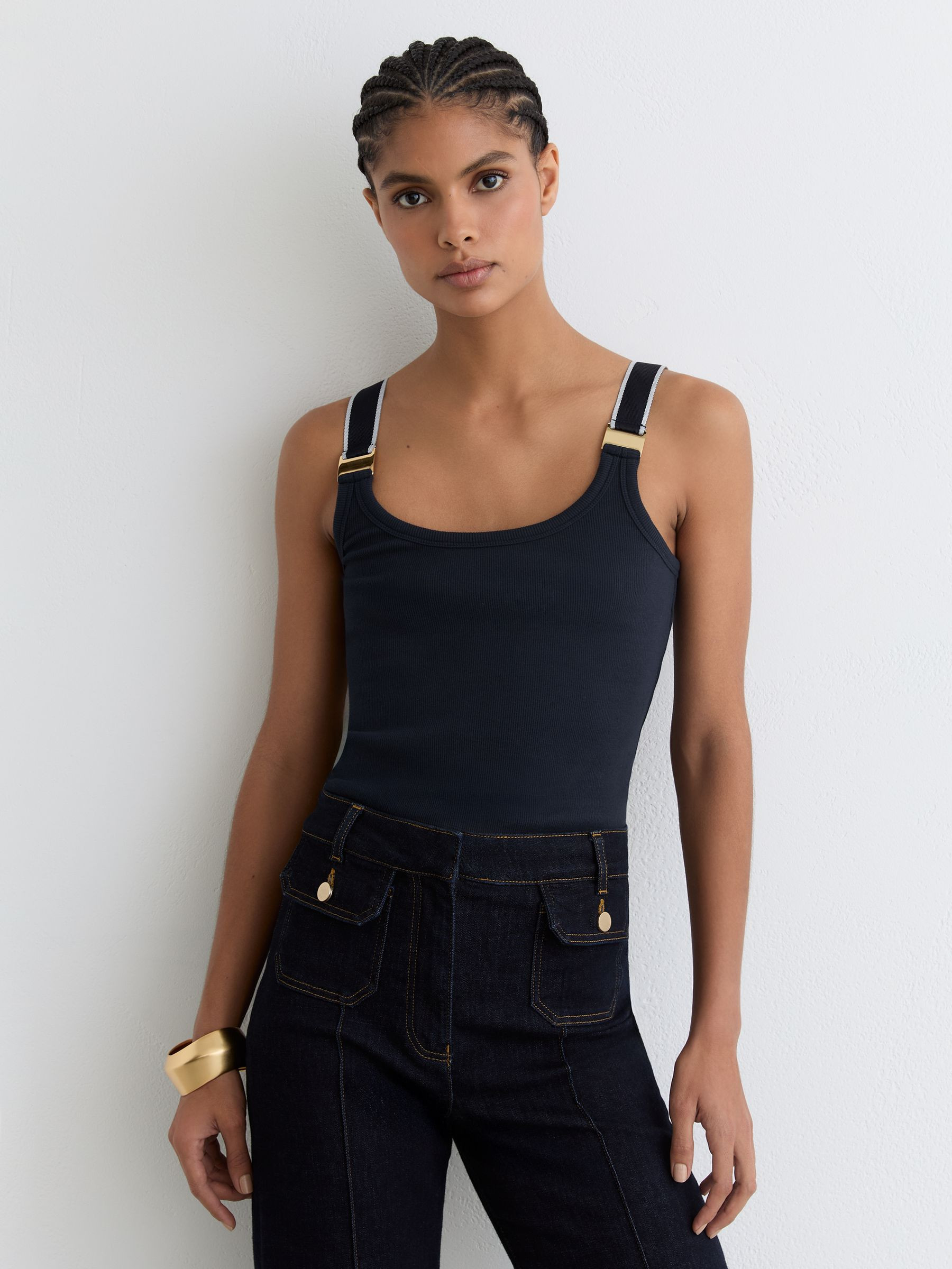 Reiss Stretch-Cotton Hardware-Detail Vest in Navy/White | REISS | Reiss US