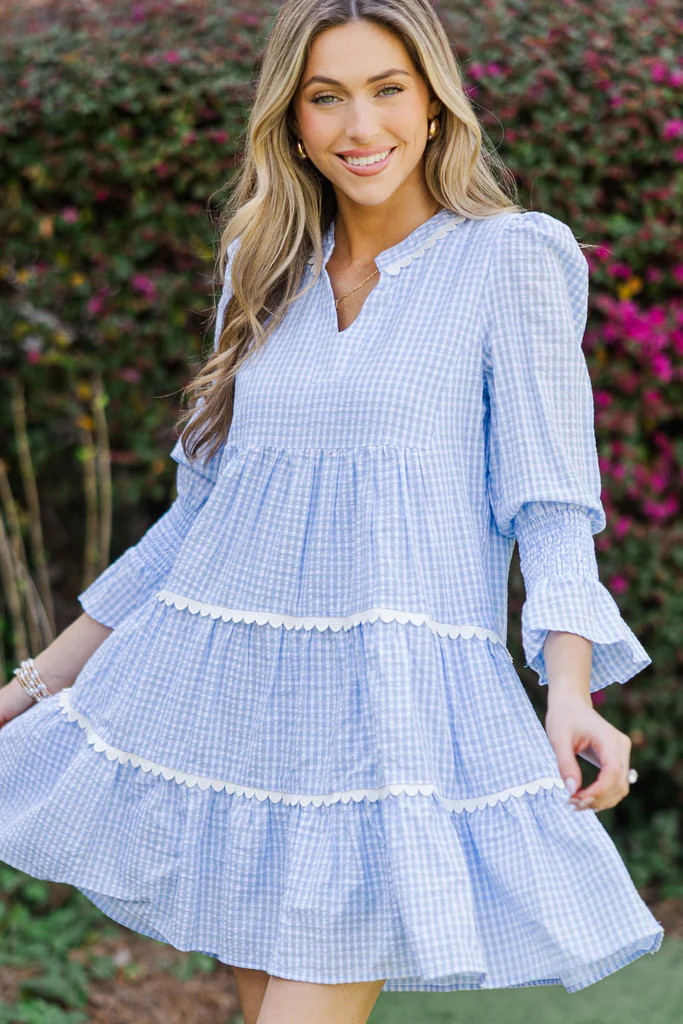 All The Way Back Blue Gingham Scallop Dress | The Mint Julep Boutique