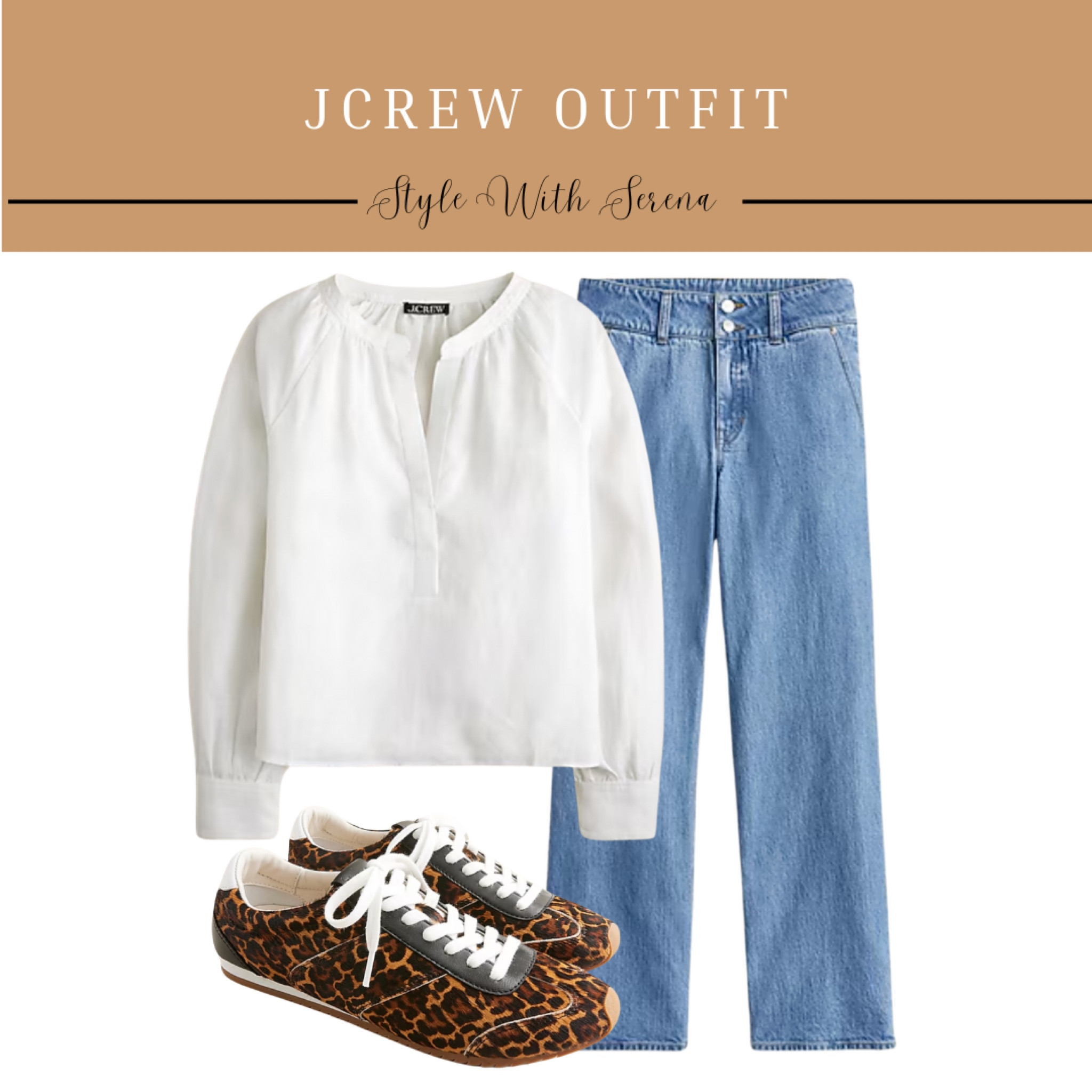 Jcrew outfit, Jcrew fashion, jeans, denim, white blouse, sneakers, leopard, spring outfit, casual outfit 

#LTKStyleTip #LTKOver40 #LTKShoeCrush