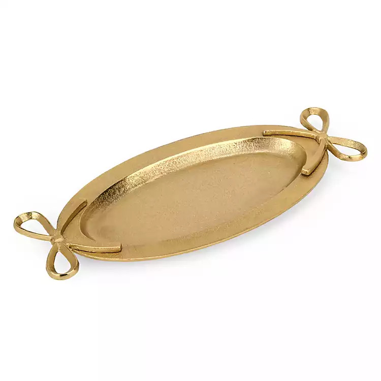 New! Gold Oval Tray with Bow Handles | Kirklands