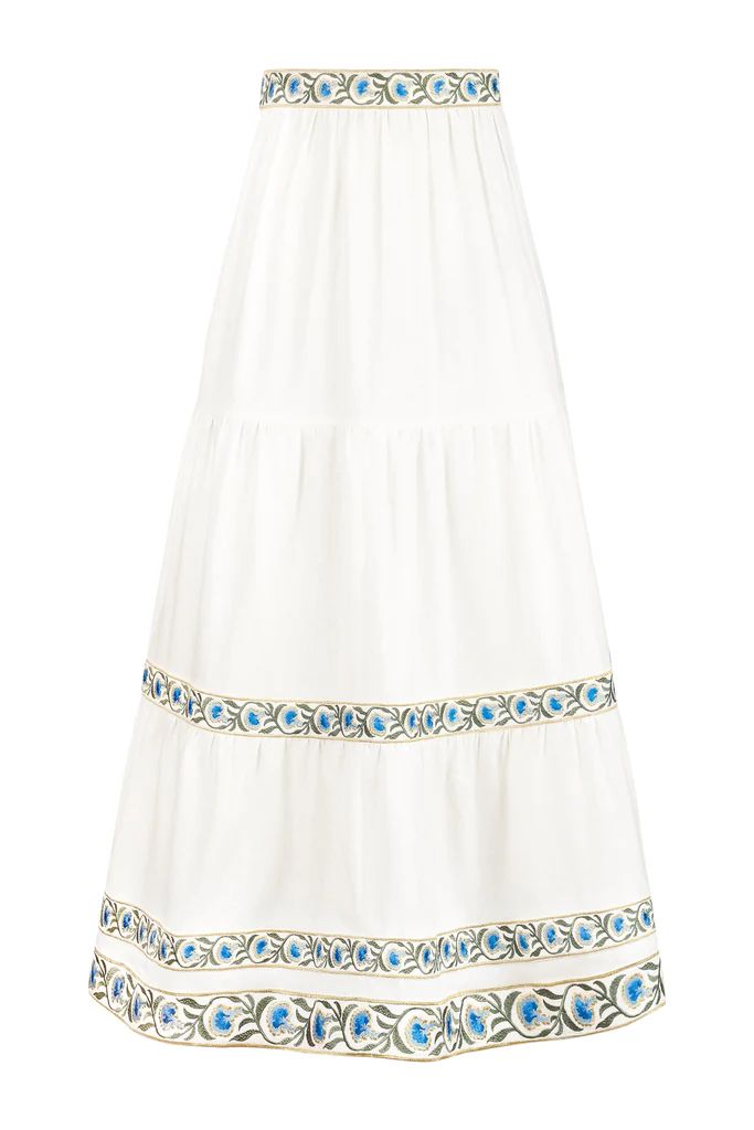 OTM Exclusive: Carnation Ruffle Skirt in Off-White & Blue | Over The Moon