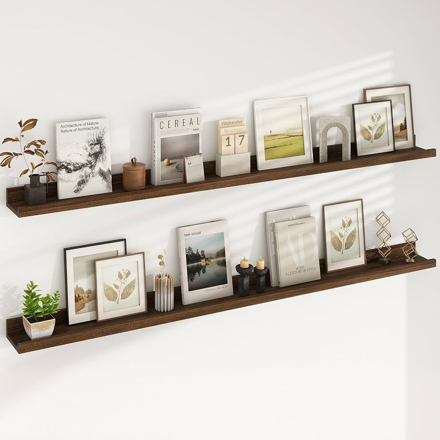 Picture Ledge Shelf, 56 Inch Elm Wood Floating Shelves for Wall, Nursery Bookshelf for Storage wi... | Amazon (US)