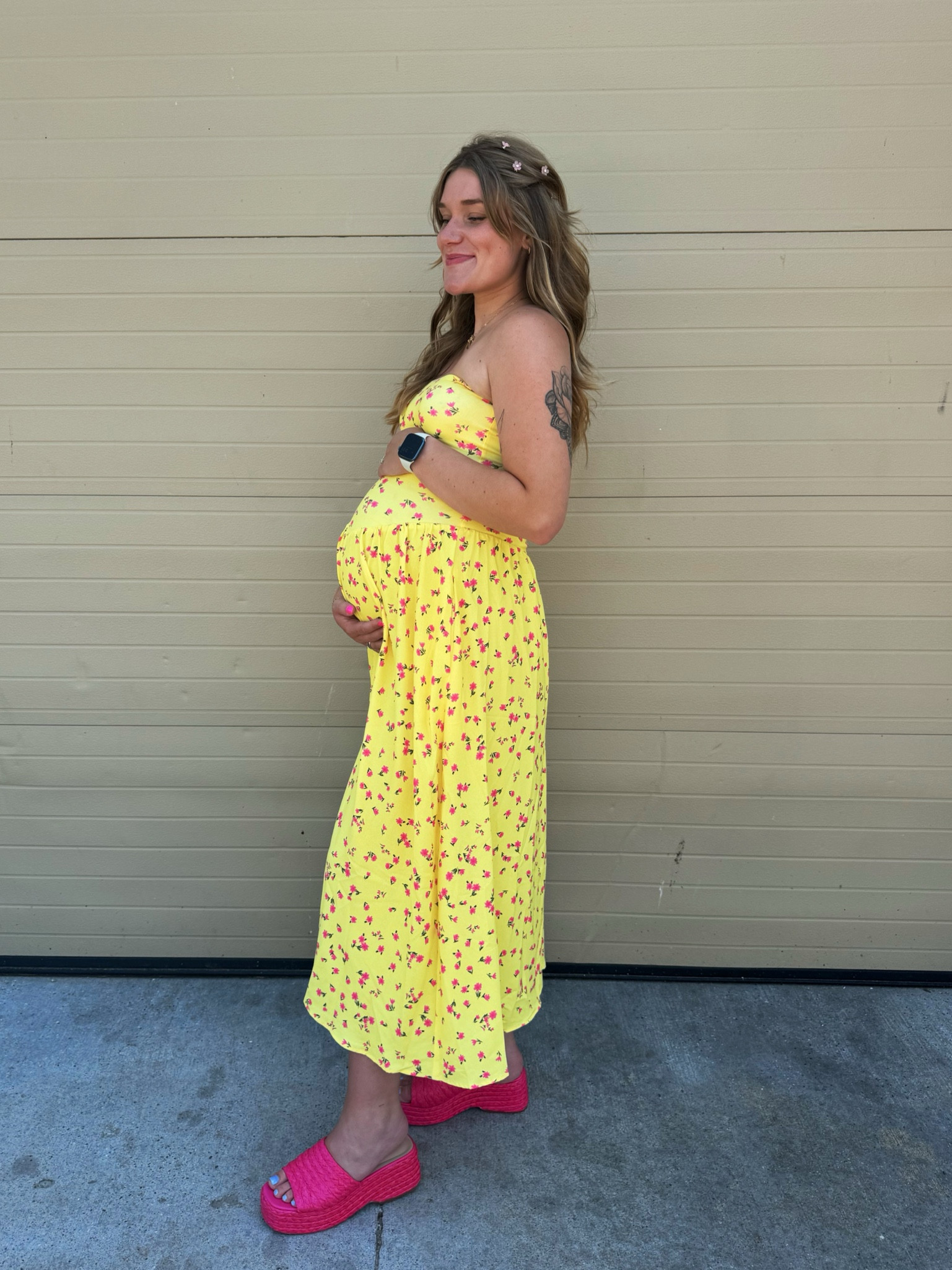 drop waist bump friendly dress Women's Know Better Tan Embroidered Drop Waist Maxi Dress | Size: M main image 1