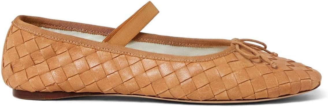Woven Ballet Flats for Women Cute Bow Almond Toe Mary Jane Ballet Flats Elastic Strap Casual Dressy Ballerina Flat Shoes | Amazon (US)