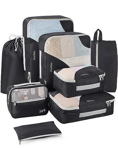 OlarHike 8 Set Packing Cubes for Travel, 4 Various Sizes(Extra Large,Large,Medium,Small), Luggage Organizer Bags for Travel Accessories Travel Essentials, Travel Cubes for Carry on Suitcases (Black) | Amazon (US)