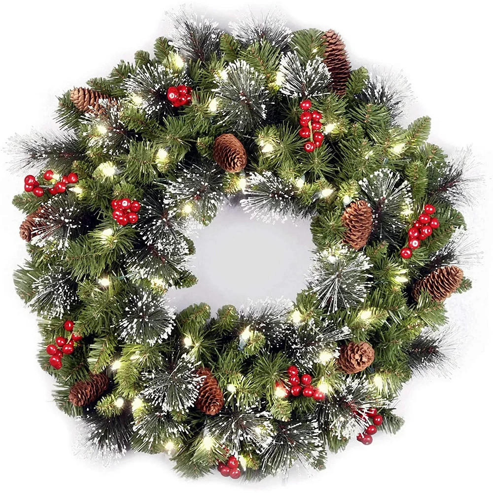 Christmas Wreath for Front Door - Prelit Xmas Wreath with 20 LED Lights,Timer,Pine Cones Artifici... | Walmart (US)