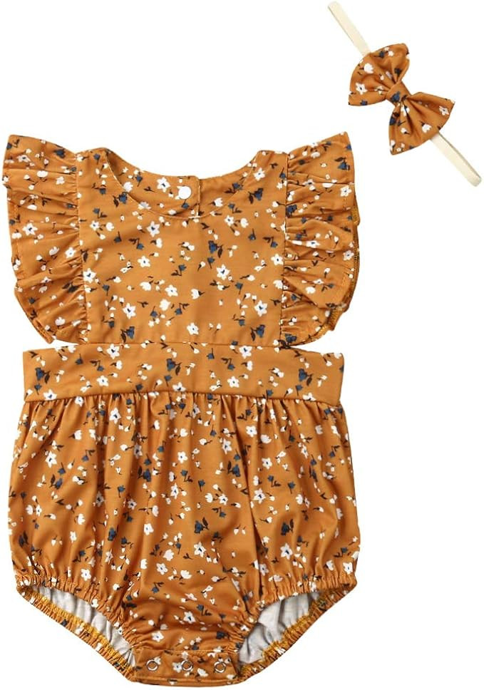 VISGOGO Kids Baby Girls Sister Matching Clothes Floral Romper Dress Headband Outfits Set | Amazon (US)