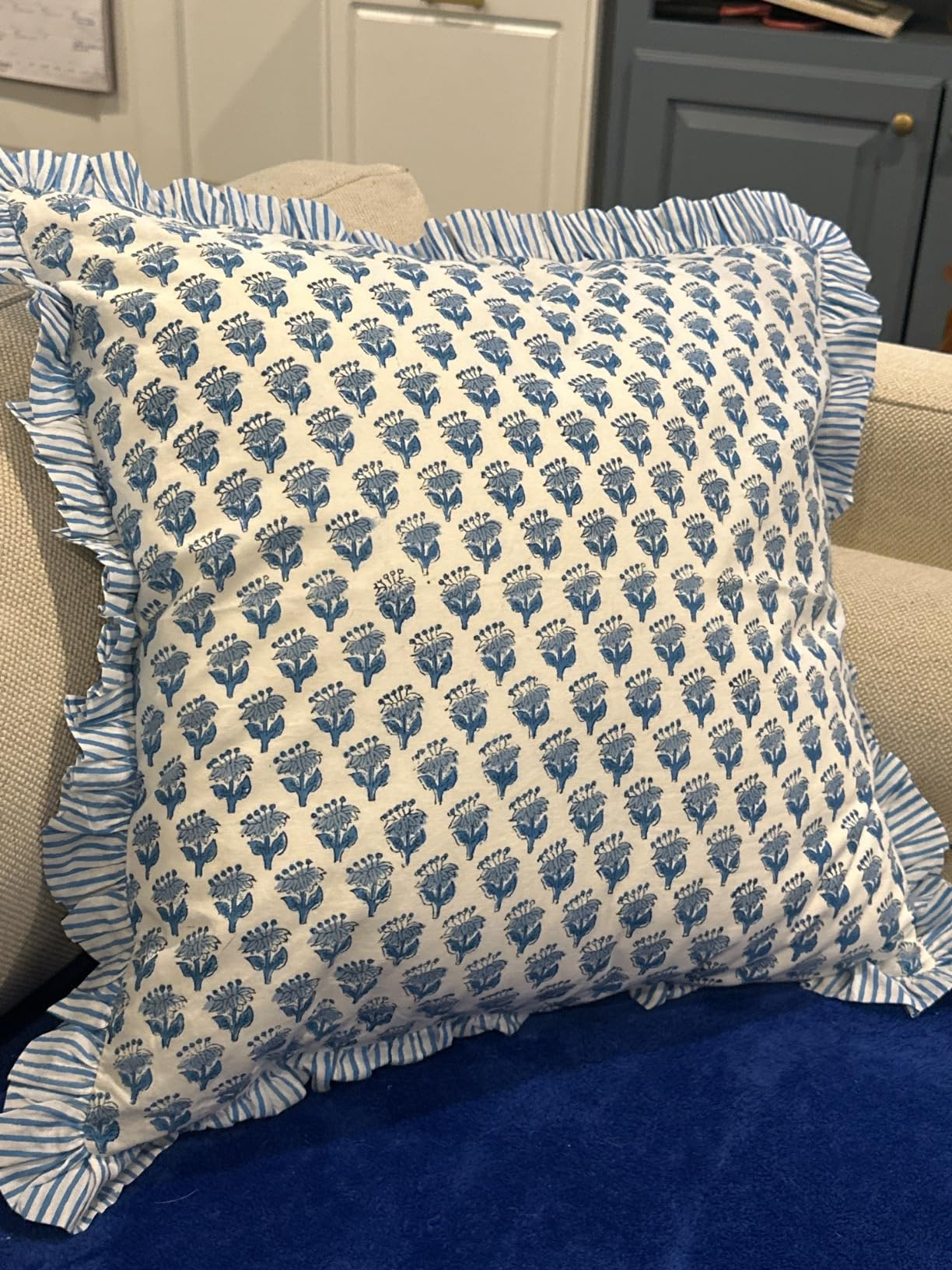 CPC Apatite Blue Ruffle Throw Pillow Covers for Couch, 20x20 Inch Cotton Stripe Ruffle Couch Pill... | Amazon (US)