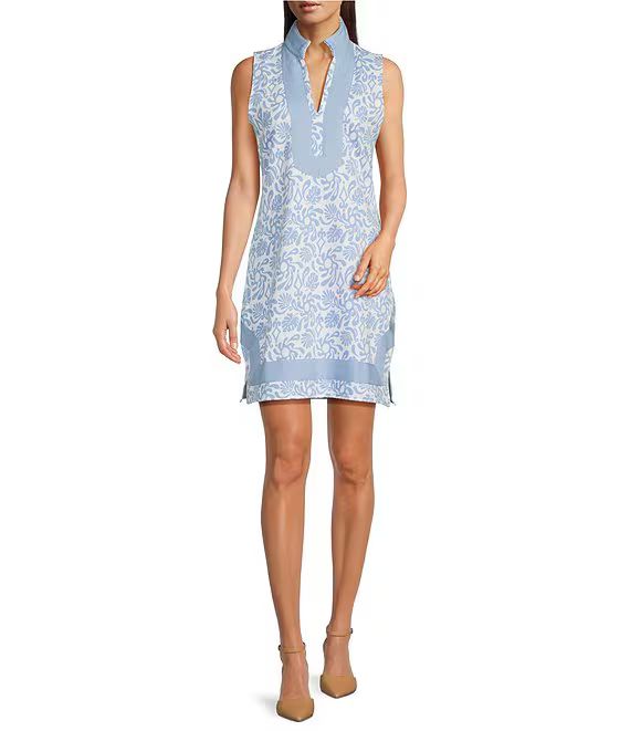 Beach Splash Print Band Collar Sleeveless Contrast Trim Shift Dress | Dillard's