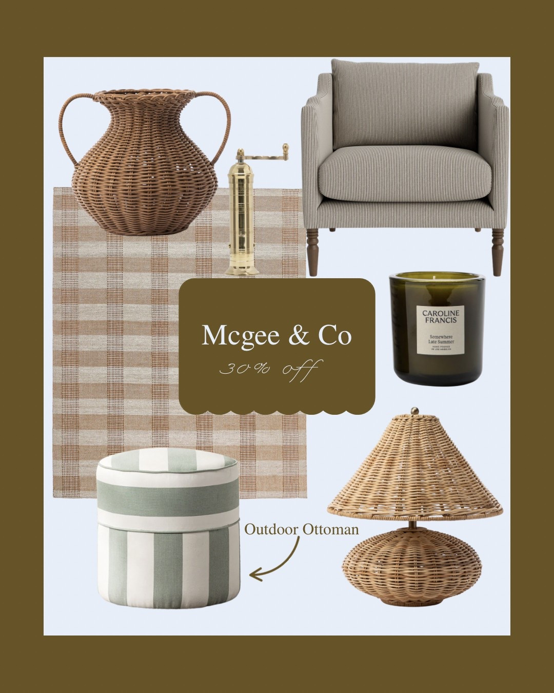 McGee & Co is running a 30% off Memorial Day sale and these finds are too good. That scalloped wicker lamp and striped outdoor ottoman? So chic. Everything here mixes timeless textures with that curated designer feel—without the full price tag.

McGee & Co sale, Memorial Day home deals, designer look for less, wicker lamp, striped ottoman, cozy neutral decor, 2025 home trends, classic cottagecore finds, warm textures, traditional interiors

#LTKSaleAlert #LTKHome